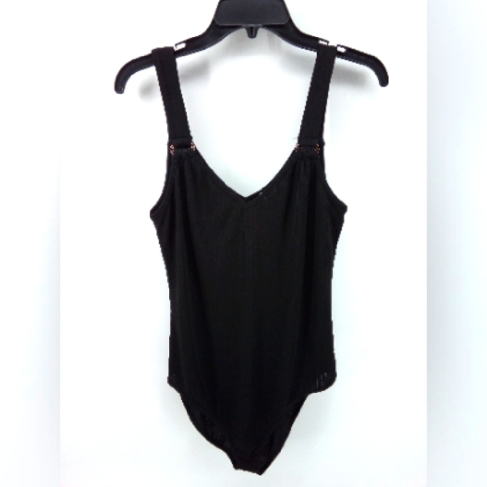Gilli Gold Rings Black Bodysuit Snap Closure Spandex Blend L